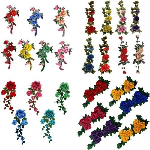 2pieces 3D Flower Yellow Green Lace Embroidery Applique Fabric Patches Motif Embossed Diy Clothes Sewing Accessories T2263