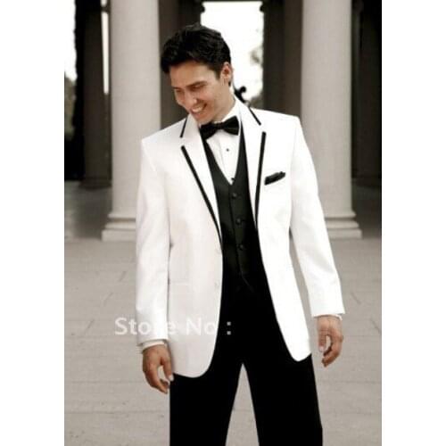 2016 White Jacket With Lapel Black collar edge Groom Tuxedos Groomsmen Best Man Suits Mens Wedding/Business/Formal Suits