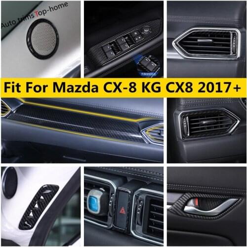 Carbon Fiber Accessories Handle Bowl Air AC Vent Window Lift Pillar A Speaker Frame Cover Trim For Mazda CX-8 KG CX8 2017 - 2021