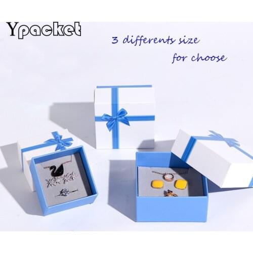 White Square Jewelry Organizer Box Engagement Ring For Earrings Necklace Bracelet Display Blue Ribbon Gift Storage Cases 20pcs