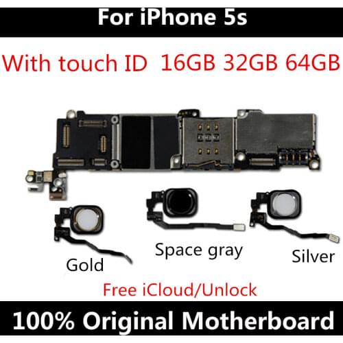 Free iCloud Logicboars Motherboard For iPhone 5S Original Unlocked 16GB 32GB 64GB Mainboard With/NO Touch ID Full Chips Good