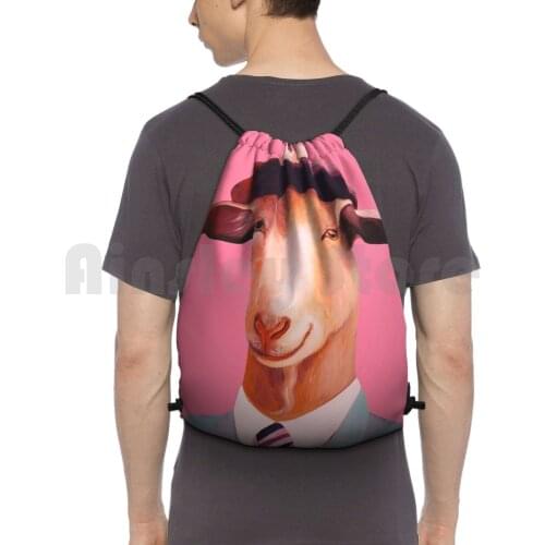 Billy Goat Pink Backpack Drawstring Bag Riding Climbing Gym Bag Goat Pink Color Fashion Portrait Animal Game Trigger Billy