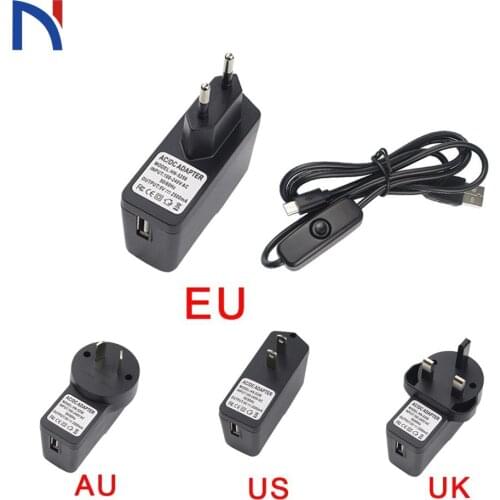 DC 5V2.5A 5V 2.5A Power Supply AC EU US Power Charger Adapter Supply Micro USB Charging Cable with Switch For Raspberry Pi 3 2