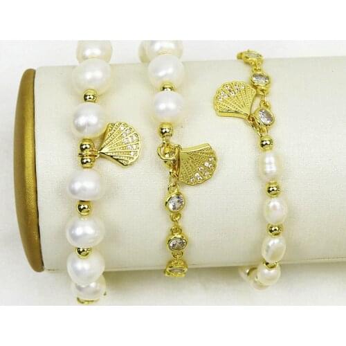 5 Pieces Handmade Freshwater pearls Bracelet Fashion jewelry Bracelet Gold Color chain women Bracelet Jewelry GIft 9940