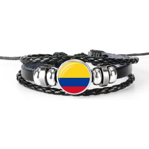 2019 Hot Countries Flag Bracelet Colombia Flag Bangle Bracelet Glass Cabochon Leather Bracelet Jewelry Gift for Men Women