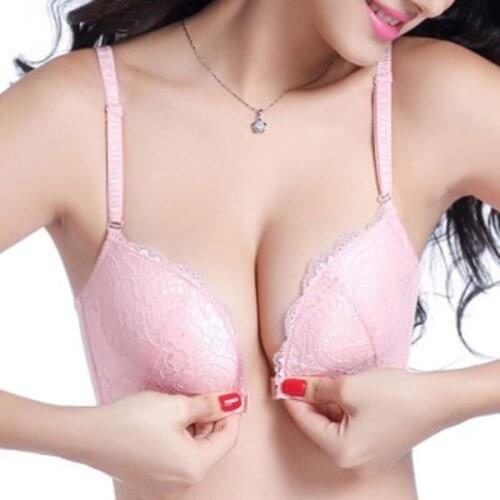 Elovegirl Pink Fashion Seamless Underwear Front Closure Bra Sexy Bra Lingerie Push-up Underwire Bra Female 90C 6 Color Underwear
