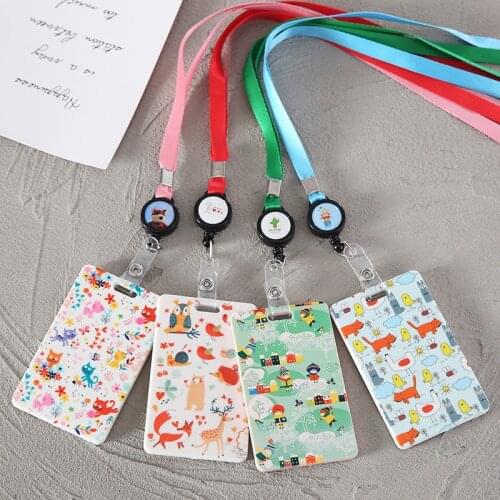 Cute Cartoon Lanyard Badge Card Holder Student Business Work Certificate Identity Card Cover Key ID Name Card Badge Pass Holder
