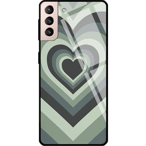 Love Heart Sage Green Coffee Latte Tempered Glass Cover For Samsung Galaxy S21 Ultra S20 FE S8 S9 S10 Plus Note 10 20 Case