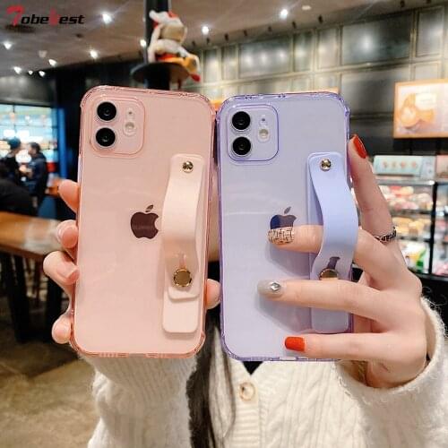 Tobebest Wristband Holder Clear Soft TPU Phone Case for iPhone 12 Pro Max 11 Pro Max X XS XR 7 8 Plus 12mini SE 2020 Back Cover