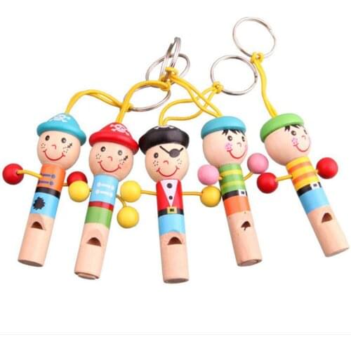 Baby Kids Wooden Toy Cartoon Mini Whistle Pirates Musical Toys Colorful Keychain Music Instrument Toys Random Color