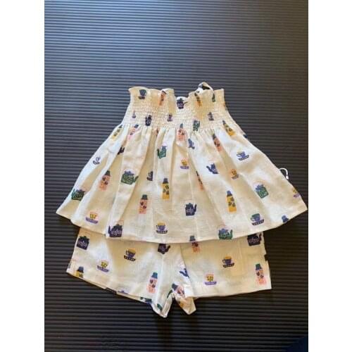 2021 Kids set teapot pattern colourful sleeveless tops + shorts set summer baby girls clothing Boutique children clothes