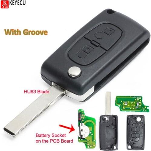 Keyecu Remote Car Key Fob 2 Button 433MHz Electronic ID46 for Citroen C2 C3 C4, Peu*geot 307 308 407 CE0523 Model with groove