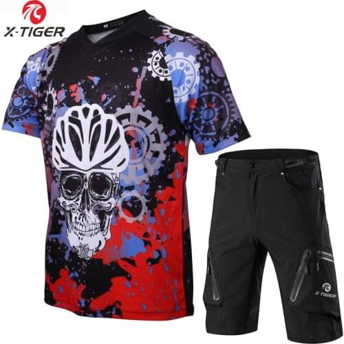 X-Tiger Pro Downhill Jerseys Set Breathable Bike Shirt Uniform Sports Wear Anti-UV Cycling Jerseys Bike DH Shirt Downhill Set