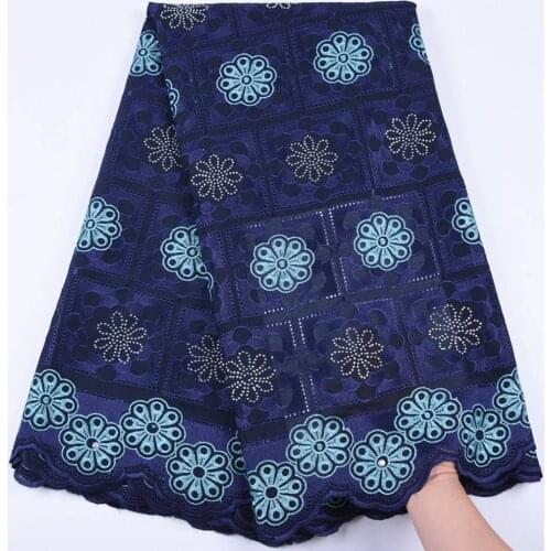 Hot Sale Nigerian Lace Fabrics Navy Color African Cotton Swiss Voile Lace In Switzerland 2019 High Quality Dry Lace Fabric S1697