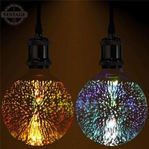 Retro Edison Bulb 3D Fireworks Ball Light 4W E27 G125 LED Light Home Bar Decor Lighting Colorful Glass Lamp 420Lm AC85-265V