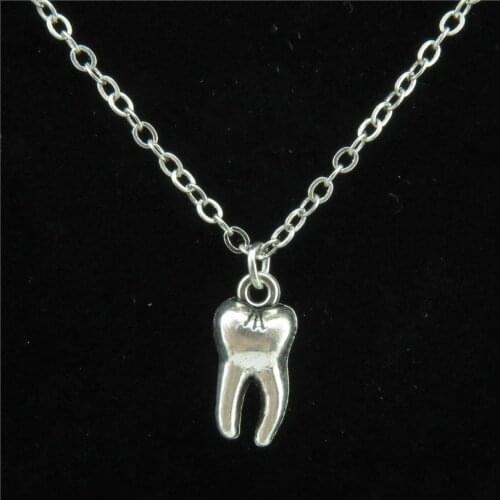 GLOWCAT Q12A00 Alloy 15mm Medicine Tooth Teeth Molar Pendant Short Chain Collar Necklaces Doctor Gift Jewelry Supplies