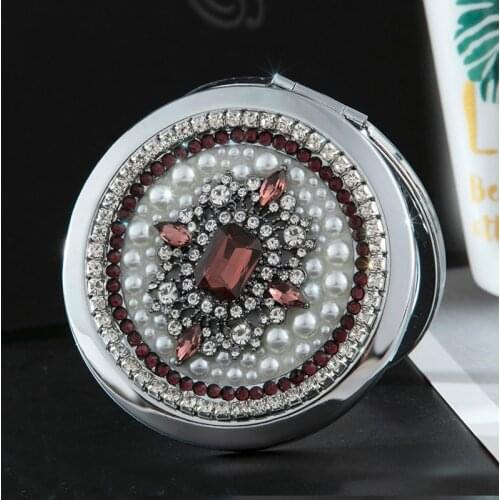 Free Customized Engraving,Mini Pocket Beauty Cosmetic makeup mirror,Magnifying mirror makeup,Retro crystal Flower,Wedding Gift