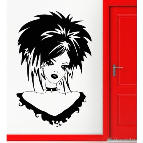 Fashion Style Teen Girl Wall Vinyl Decal Gothic Sexy Beautiful Hairstyle Wall Sticker Girl Room Wall Tattoo Art Mural joy1085