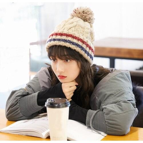 Fashion Women Winter Hat Pom Poms Skullies Beanies Winter Fashion Cotton Knitted Hat Charm Women Soft Beanies Caps