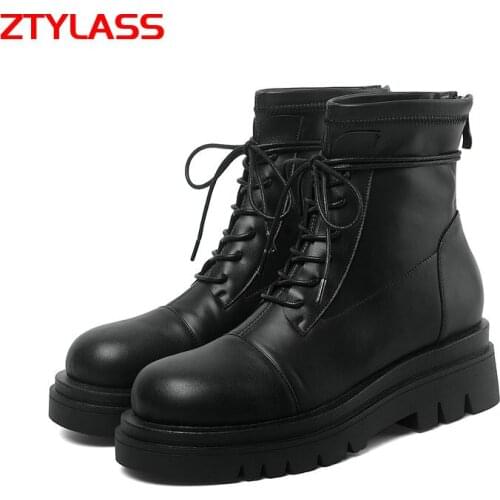 Fashion Lace-up Rear Zipper Martin Boots Spring Autumn Women Boots Platform Low Heel Ankle Boots Winter Plush Woman Shoes