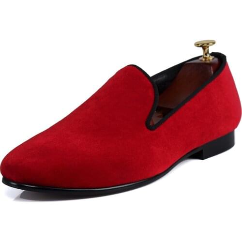 Harpelunde Slip On Men Wedding Shoes Red Velvet Loafers Size 7-14