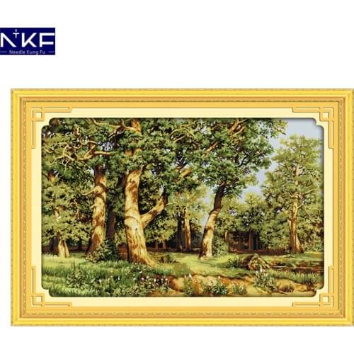 NKF Oak Forest Pattern Counted Cross Stitch Set DIY Needlework Embroidery Scenery Design Cross Stitch Kits for Home Decor