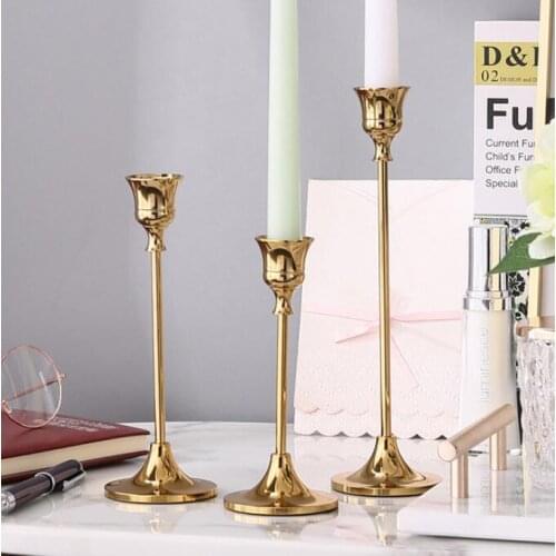 Set of 3 Champagne Candlesticks Holder Gold Taper Candles Holder for Holiday Dinner Decorative Wedding Tapered Candle Holders