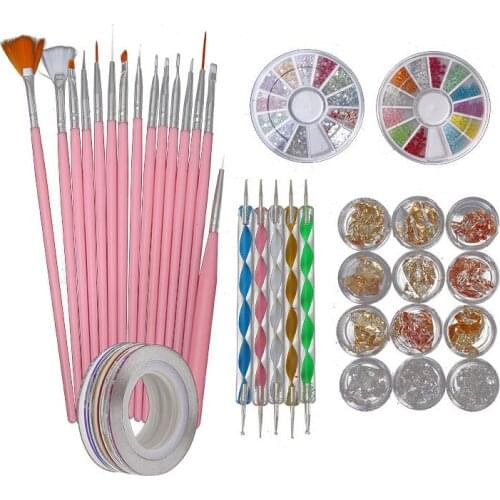 Nail Brushes Set Striping Tape Stickers Rhinestones Decoration Box Dotting Manicure Set for Nail Foils Design Tool Kit