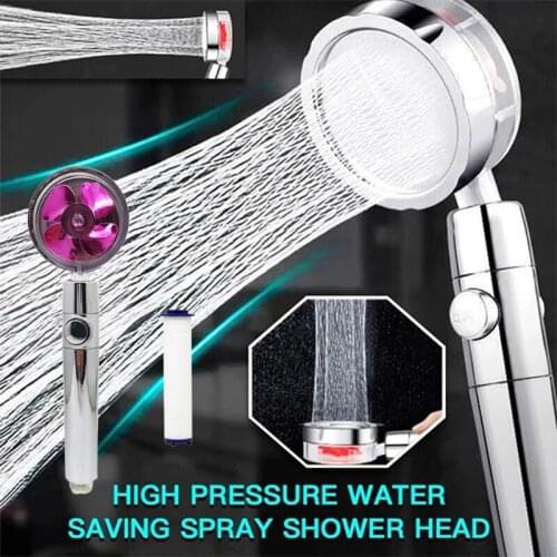 360° Power Shower Head Water Saving Flow Rotating With Small Fan ABS Rain High Pressure Spray Nozzle Bathroom Supply