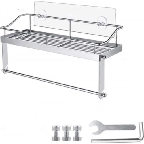 No Drilling Adhesive Wall Mounted Paper Towel Holder with Shelf Storage Stainless Steel 2-In-1 Basket Organizer Rack for