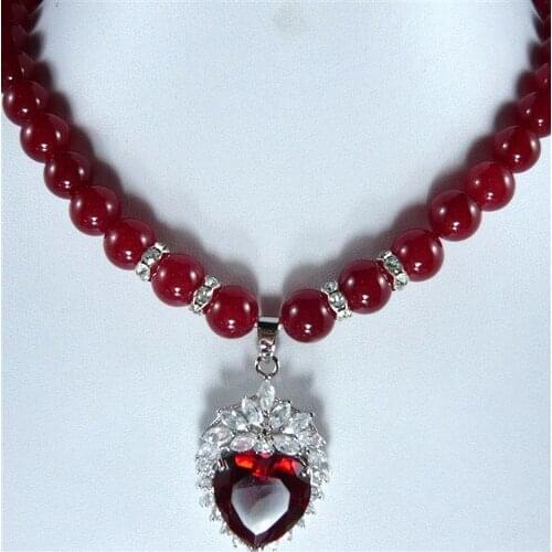 Red & black Natural Stone necklace +heart love zircon pendant