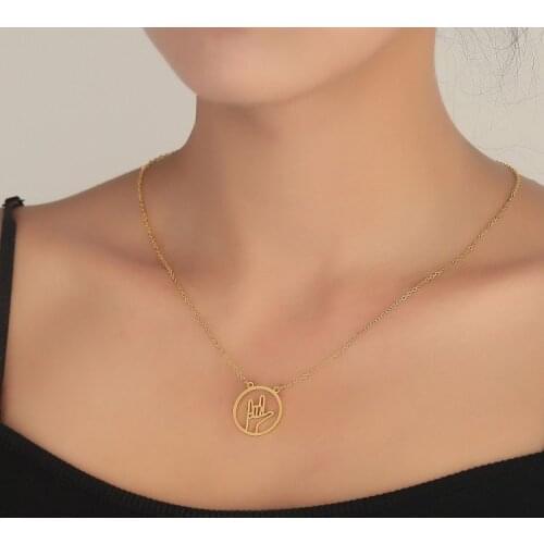 I Love You Sign Language Necklace For Women Men Hip Hop Rock Band Gesture Pendant Trendy Girlfriends Jewelry Gift