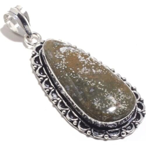 Genuine Ocean Jasper Pendant Silver Overlay over Copper , Hand made Women Jewelry gift, P9053