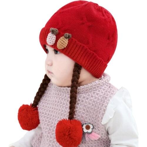 Baby Girl Pompom Hat Winter Cap for 0-12M Newborn Infant Crochet Pineapple Flower Hats Pom Pom Knitted Hair Wig Fashion Beanie