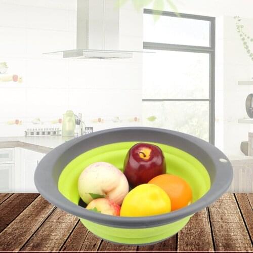 Folding drain basket 2-piece set double layer fruit basket oval kitchen vegetable washing basket household fruit plate