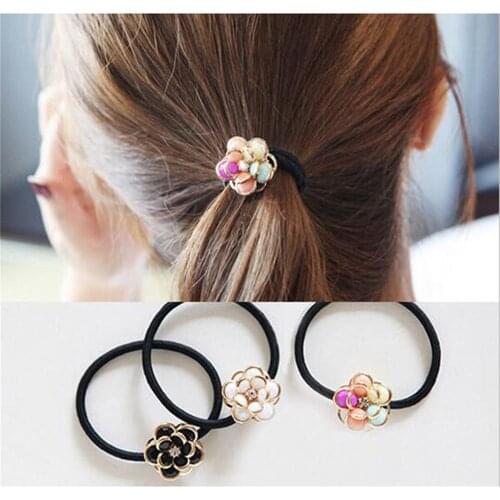Rhinestone Beauty Flower Rubber Convenient Headband Female Ponytail Hair Headwear Elastic Hairband 1PC Fashion 2018 New Hot