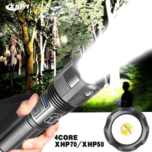 Super Bright 4 Core P70.2 LED Flashlight with Power Display 5Lighting Modes torch light xhp50 led for Adventure, Hiking, Camping