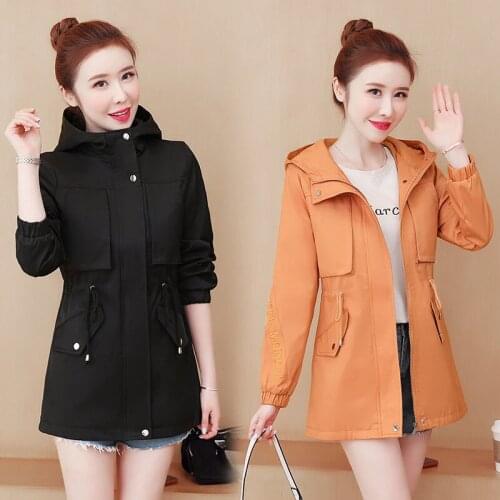 Trench Coat 2021 New Korean Casual Loose Womens Hooded Windbreaker Coats Women Spring Autumn office All-match Overcoat Top