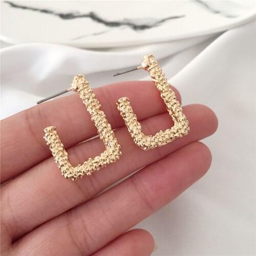 Gorgeous Gold Color Plating Square Round Hoop Earrings For Women Bohemia Casual Elegant Sculpture Jewelry Accessory