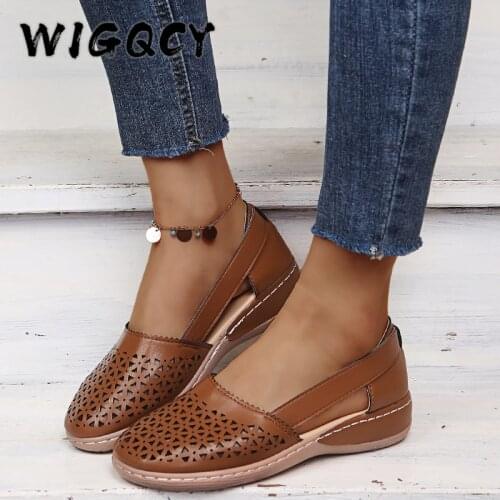 Summer Wedges Women Shoes Orthopedic Sandals Office Shoes Woman Slip-On Gladiator Casual Ladies Shoes Gingham Hollow Breathable