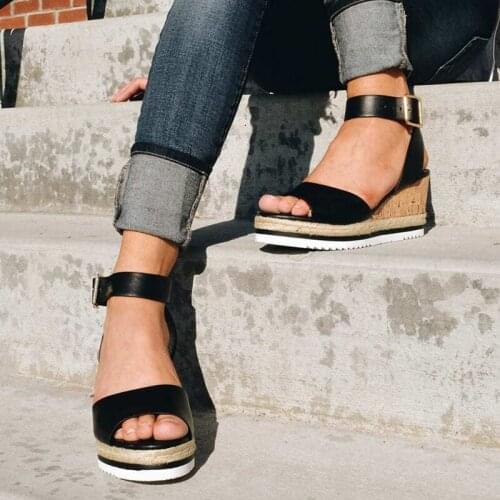 Dropshipping Summer Plus Size Sandals for Women 43 Ankle Strap Wedges Gladiator Shoes Woman High Heels Platform Sandalias Mujer