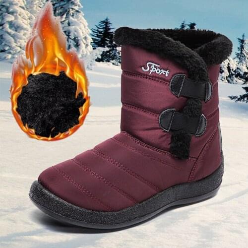 Waterproof Snow Boots Women Shoes Thicken Warm Plush Winter Mid Calf Boots Woman Non Slip Cotton Padded Shoesuo9