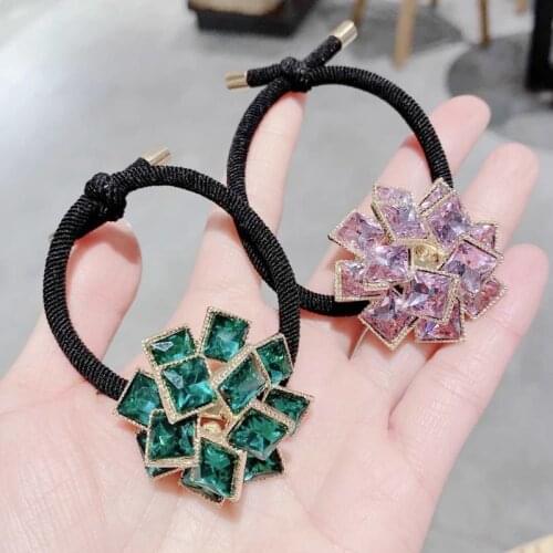 Female Alloy Crystal Head Rope Lady Super Flash Rhinestone Hair Ties Girl Ponytail Rubber Bands