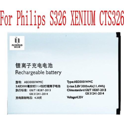 100% Brand new High Quality 3000mAh AB3000IWMC Battery For Philips S326 XENIUM CTS326 Mobile Phone