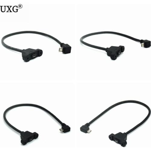 USB2.0 Micro-USB 5pin UP/Down Left Right Angled Male Connector to Female Extension Cable With screws Panel Mount Holes 30cm 50cm
