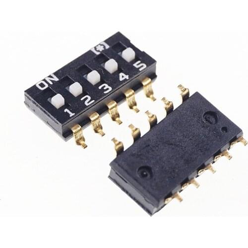 50pcs 5 Way Dip Switches SPST 5 Position 2.54mm 0.100" SMD Slide Standard Actuator Flush Recessed Gull Wing Reflow Solderable