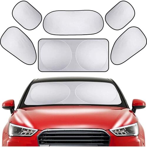 6PCS Folding Silver Reflective Car Windshield Window Sun Shade Visor Shield Cover Suction Cup Car Sunshield Sunscreen Curtain
