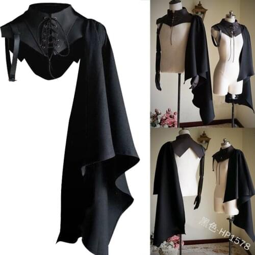 Unisex Medieval Cosplay Accessories Knight Gothic Cape Shawl Hooded Black Vampire Devil Crusader Punk Men Women Cloak Wizard