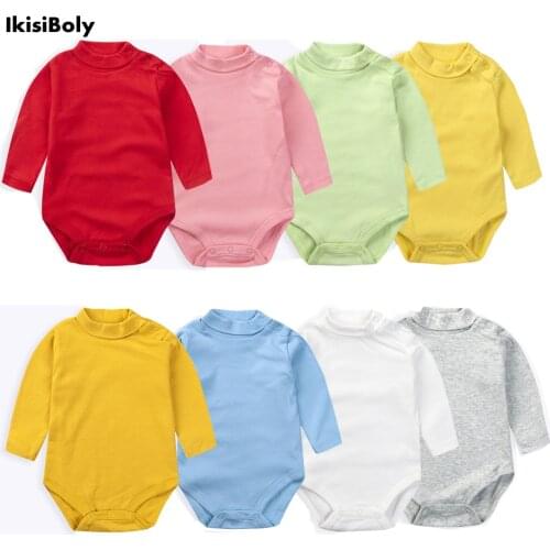 Baby Girls Newborn Bodysuits Long Sleeved Winter Autumn Costume Onesies Side Snap Bodysuit Pure White High-Necked 3-24M Child