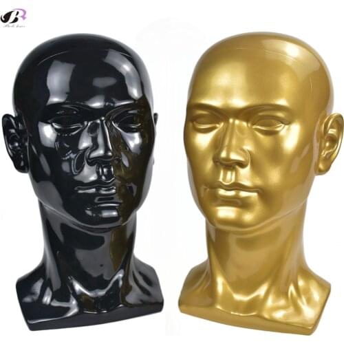 Bolihair PVC Male Head Mannequin Black and Gold Wig Mannequin Head hat Mans Wig Hat Glasses Headphone Caps Display Heads Modle